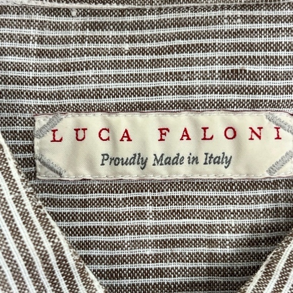 Luca Faloni Shirt Mens Size 41/16 Tan White Striped ButtonDown Linen Stand Colla - Picture 3 of 6